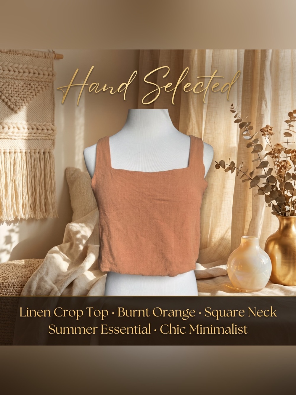 Petal & Pup Apricot Square Neck Sleeveless Cropped Tank Coquette Quiet Luxury M